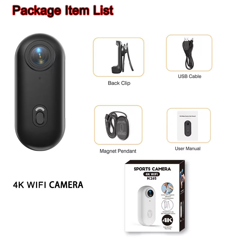 4K Vlogging Body Camera Wifi Wireless Mini Action Recorder Pocket Micro Cam Sports Travel Free Shipping Miniature Tiny HD Lens